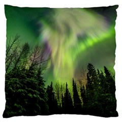 Aurora Borealis In Sky Over Forest Large Cushion Case (one Side) by danenraven