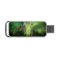 Aurora Borealis In Sky Over Forest Portable Usb Flash (one Side) by danenraven