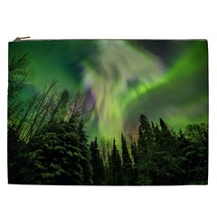 Aurora Borealis In Sky Over Forest Cosmetic Bag (xxl) by danenraven