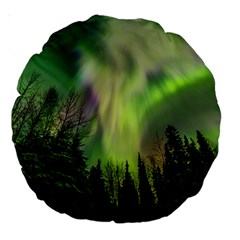 Aurora Borealis In Sky Over Forest Large 18  Premium Round Cushions by danenraven