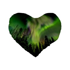 Aurora Borealis In Sky Over Forest Standard 16  Premium Heart Shape Cushions by danenraven