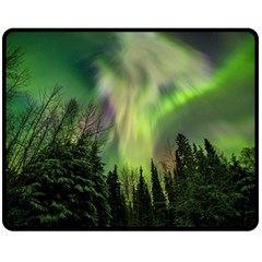 Aurora Borealis In Sky Over Forest Double Sided Fleece Blanket (medium) by danenraven