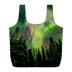 Aurora Borealis In Sky Over Forest Full Print Recycle Bag (l) by danenraven