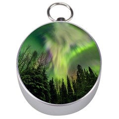 Aurora Borealis In Sky Over Forest Silver Compasses by danenraven