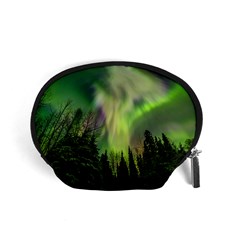 Aurora Borealis In Sky Over Forest Accessory Pouch (small) by danenraven