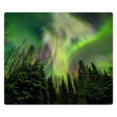 Aurora Borealis In Sky Over Forest Double Sided Flano Blanket (small) by danenraven