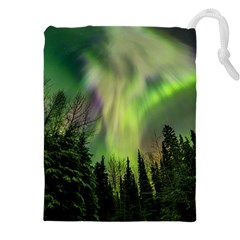 Aurora Borealis In Sky Over Forest Drawstring Pouch (5xl) by danenraven