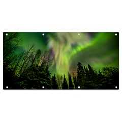 Aurora Borealis In Sky Over Forest Banner And Sign 8  X 4  by danenraven