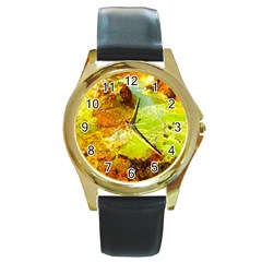 Lake Dallol In Danakil Depression Ethiopia Round Gold Metal Watch by danenraven