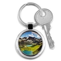 Aerial View Of Mountain And Body Of Water Key Chain (round) by danenraven