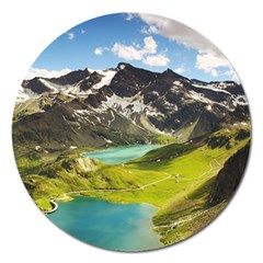 Aerial View Of Mountain And Body Of Water Magnet 5  (round) by danenraven