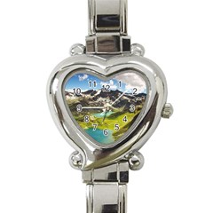 Aerial View Of Mountain And Body Of Water Heart Italian Charm Watch by danenraven