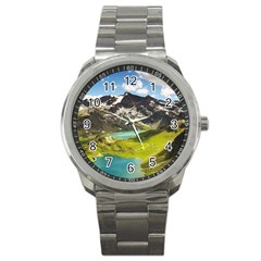 Aerial View Of Mountain And Body Of Water Sport Metal Watch by danenraven