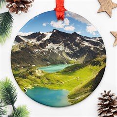 Aerial View Of Mountain And Body Of Water Round Ornament (two Sides) by danenraven