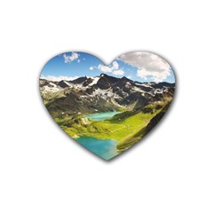 Aerial View Of Mountain And Body Of Water Rubber Heart Coaster (4 Pack) by danenraven