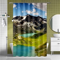 Aerial View Of Mountain And Body Of Water Shower Curtain 48  X 72  (small)  by danenraven