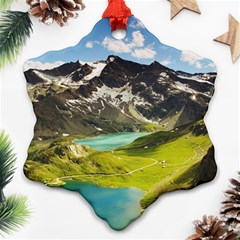 Aerial View Of Mountain And Body Of Water Ornament (snowflake) by danenraven