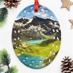 Aerial View Of Mountain And Body Of Water Ornament (oval Filigree) by danenraven