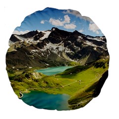 Aerial View Of Mountain And Body Of Water Large 18  Premium Round Cushions by danenraven