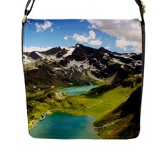 Aerial View Of Mountain And Body Of Water Flap Closure Messenger Bag (l) by danenraven