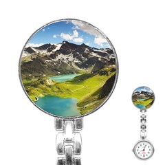 Aerial View Of Mountain And Body Of Water Stainless Steel Nurses Watch by danenraven