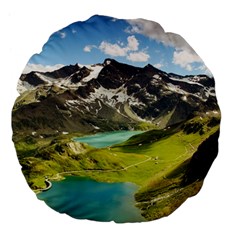 Aerial View Of Mountain And Body Of Water Large 18  Premium Flano Round Cushions by danenraven