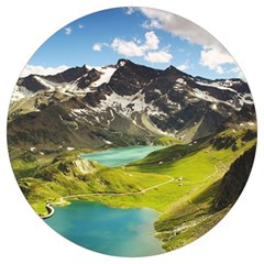 Aerial View Of Mountain And Body Of Water Round Trivet by danenraven