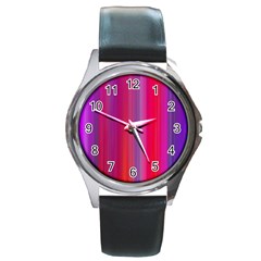 Multicolored Abstract Linear Print Round Metal Watch by dflcprintsclothing