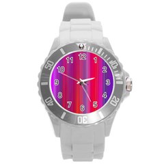 Multicolored Abstract Linear Print Round Plastic Sport Watch (l) by dflcprintsclothing