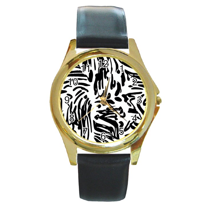 Abstract Painting Round Gold Metal Watch