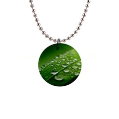 Green Water Leaf 1  Button Necklace by artworkshop