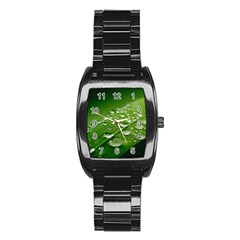 Green Water Leaf Stainless Steel Barrel Watch by artworkshop