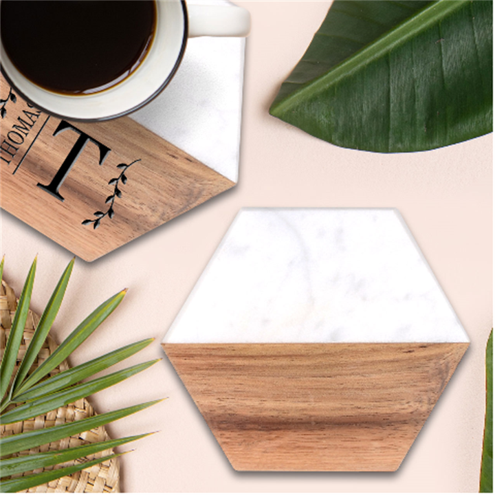 Pattern Seamless Marble Wood Coaster (Hexagon) 