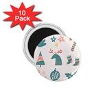 Reindeer Stars Socks Stick Candy Cane 1.75  Magnets (10 pack)  Front