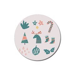 Reindeer Stars Socks Stick Candy Cane Rubber Coaster (round) by artworkshop