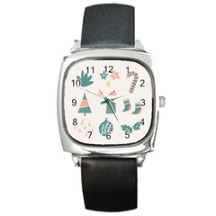 Reindeer Stars Socks Stick Candy Cane Square Metal Watch by artworkshop