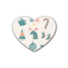 Reindeer Stars Socks Stick Candy Cane Rubber Heart Coaster (4 Pack) by artworkshop