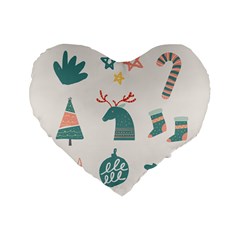 Reindeer Stars Socks Stick Candy Cane Standard 16  Premium Flano Heart Shape Cushions