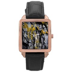 Rock Wall Crevices  Rose Gold Leather Watch  by artworkshop