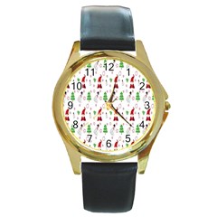 Santa Claus Snowman Christmas  Round Gold Metal Watch by artworkshop