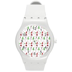 Santa Claus Snowman Christmas  Round Plastic Sport Watch (m) by artworkshop