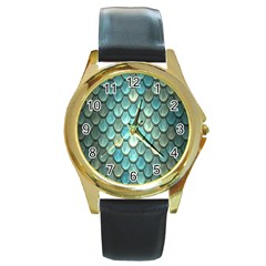 Scales Backdrop Texture Round Gold Metal Watch by artworkshop