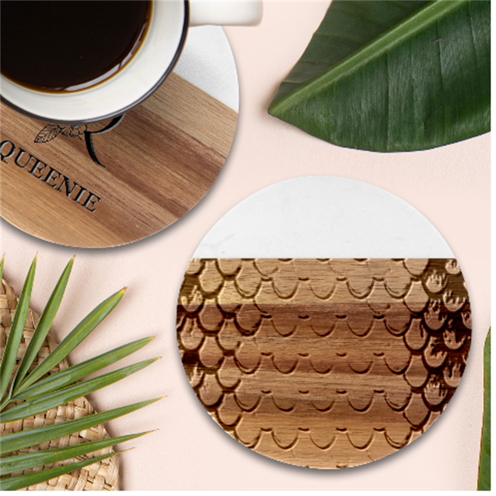 Scales Backdrop Texture Marble Wood Coaster (Round)