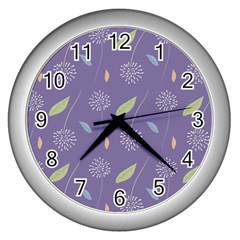 Seamless Pattern Floral Background Violet Background Wall Clock (silver) by artworkshop