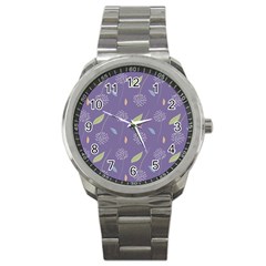 Seamless Pattern Floral Background Violet Background Sport Metal Watch by artworkshop