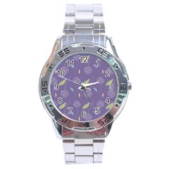 Seamless Pattern Floral Background Violet Background Stainless Steel Analogue Watch by artworkshop