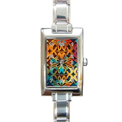 Orange, turquoise and blue pattern  Rectangle Italian Charm Watch