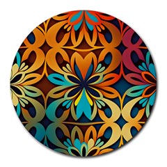 Orange, Turquoise And Blue Pattern  Round Mousepad by Sobalvarro