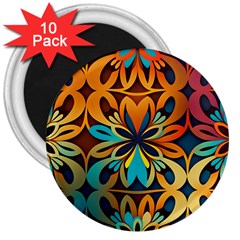 Orange, turquoise and blue pattern  3  Magnets (10 pack) 