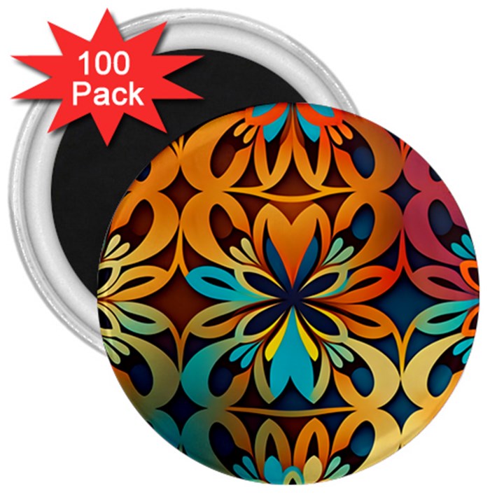 Orange, turquoise and blue pattern  3  Magnets (100 pack)